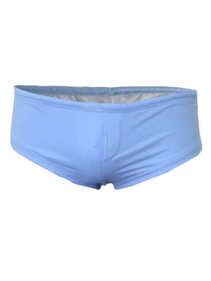 Light blue pride justin brief swim trunks with smooth stretchy fabric and subtle inner lining for comfortable wear
