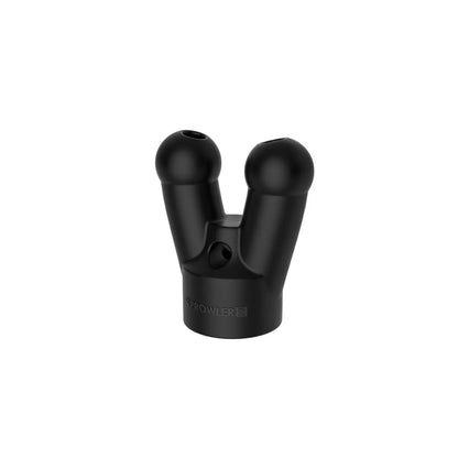 Black rubbery dual-ball mount adapter with matte finish and crowler engraving for prowler red topper the double cap