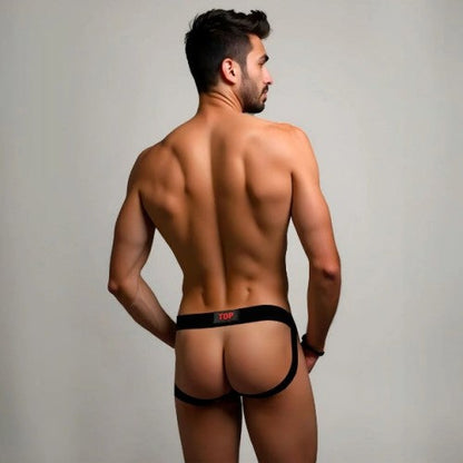 Black ydp brand briefs with a red logo waistband from prowler switch jockstrap collection for active support
