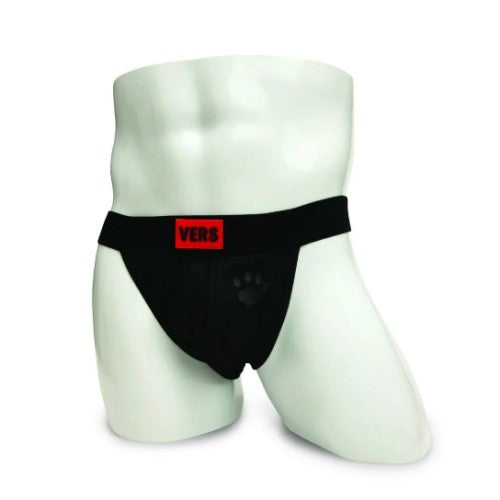 Black athletic briefs with red vers logo patch on waistband from prowler switch jockstrap collection