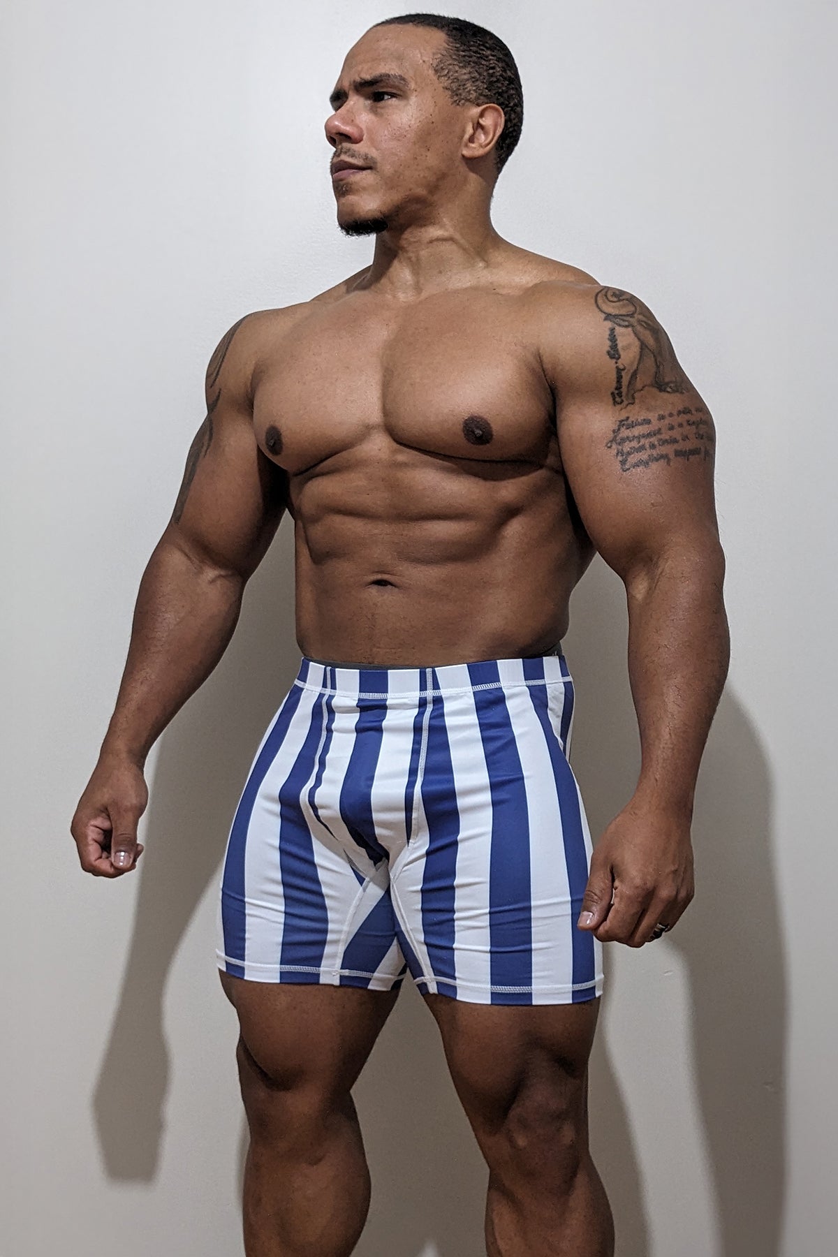 Jed North Men's Retro Bodybuilding Shorts - Blue & White