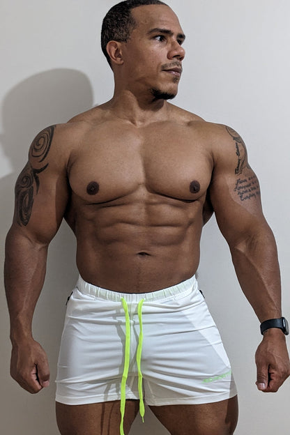Jed North Men's Agile Bodybuilding 4'' Shorts w Zipper Pockets - Off White