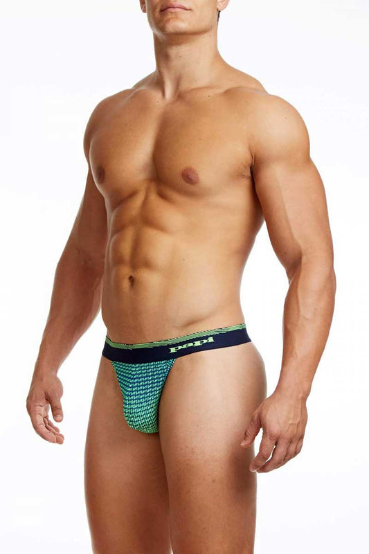 Green and black patterned men’s briefs with branded waistband papi ocean breeze thong underwear gecko green size m