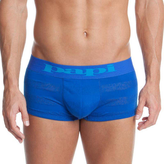 Bright blue papi show me brazilian trunk briefs with matching waistband logo size m in bayshore color