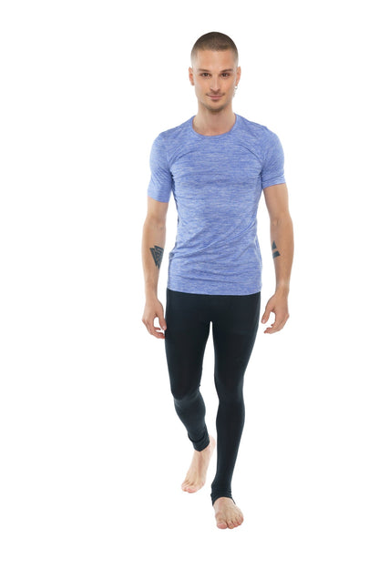 Men’s short-sleeved athletic crew neck tee in heathered lavender fabric with a fitted design perfect for workouts