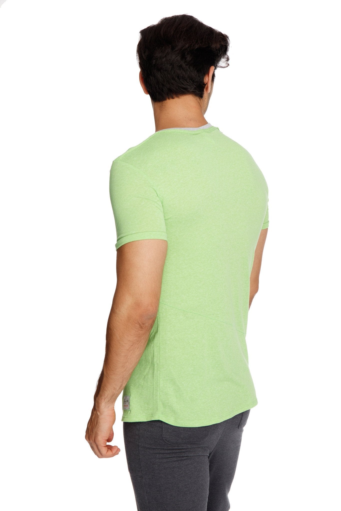 A light green lime slub perfect pocket crew-neck tee with short sleeves and subtle ribbed collar trim