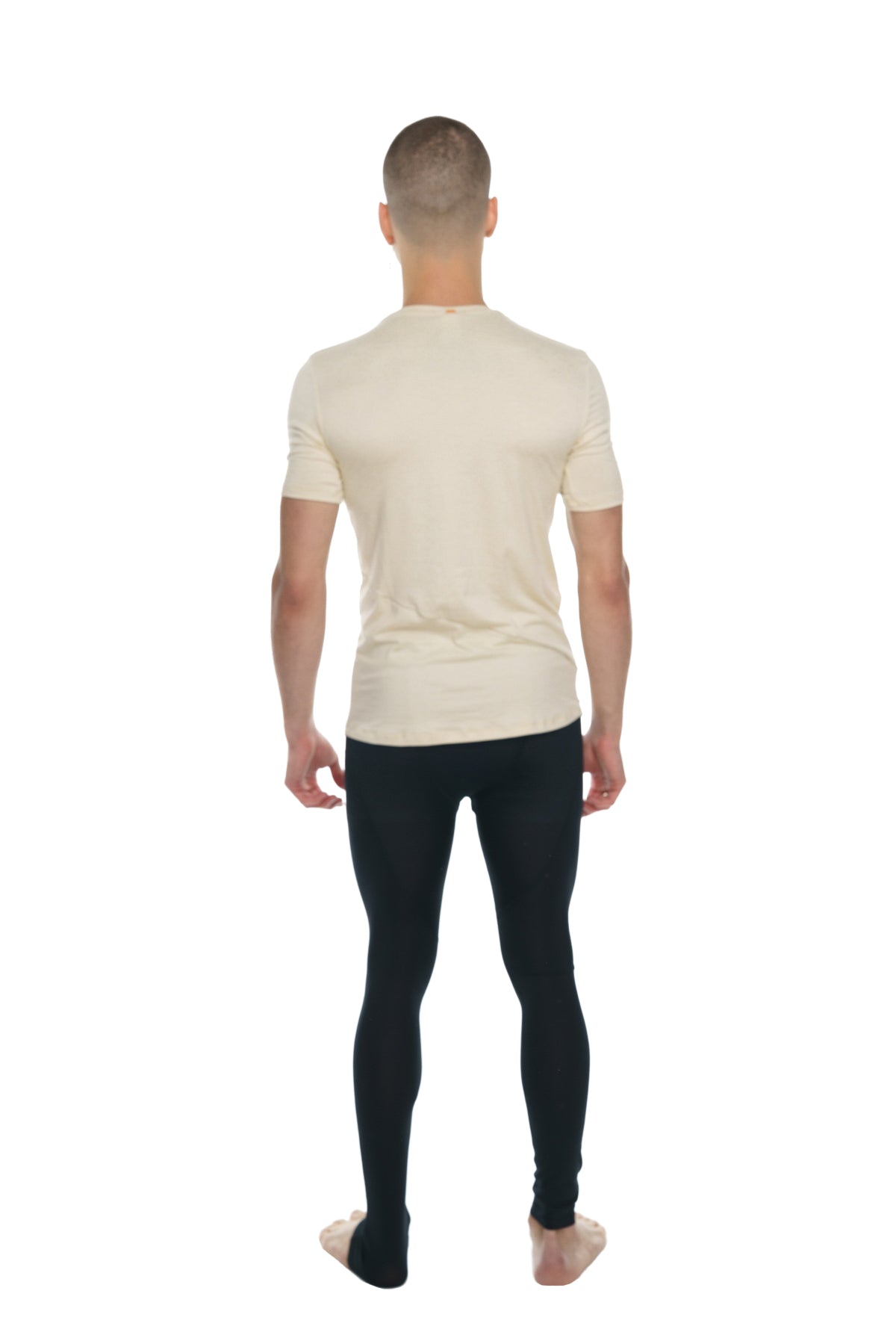 Cream-colored short-sleeved perfect pocket crew-neck tee in sand beige with a simple design ideal for casual wear