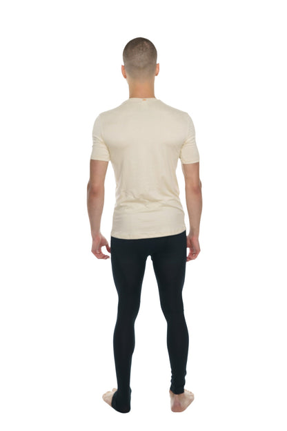 Cream-colored short-sleeved perfect pocket crew-neck tee in sand beige with a simple design ideal for casual wear