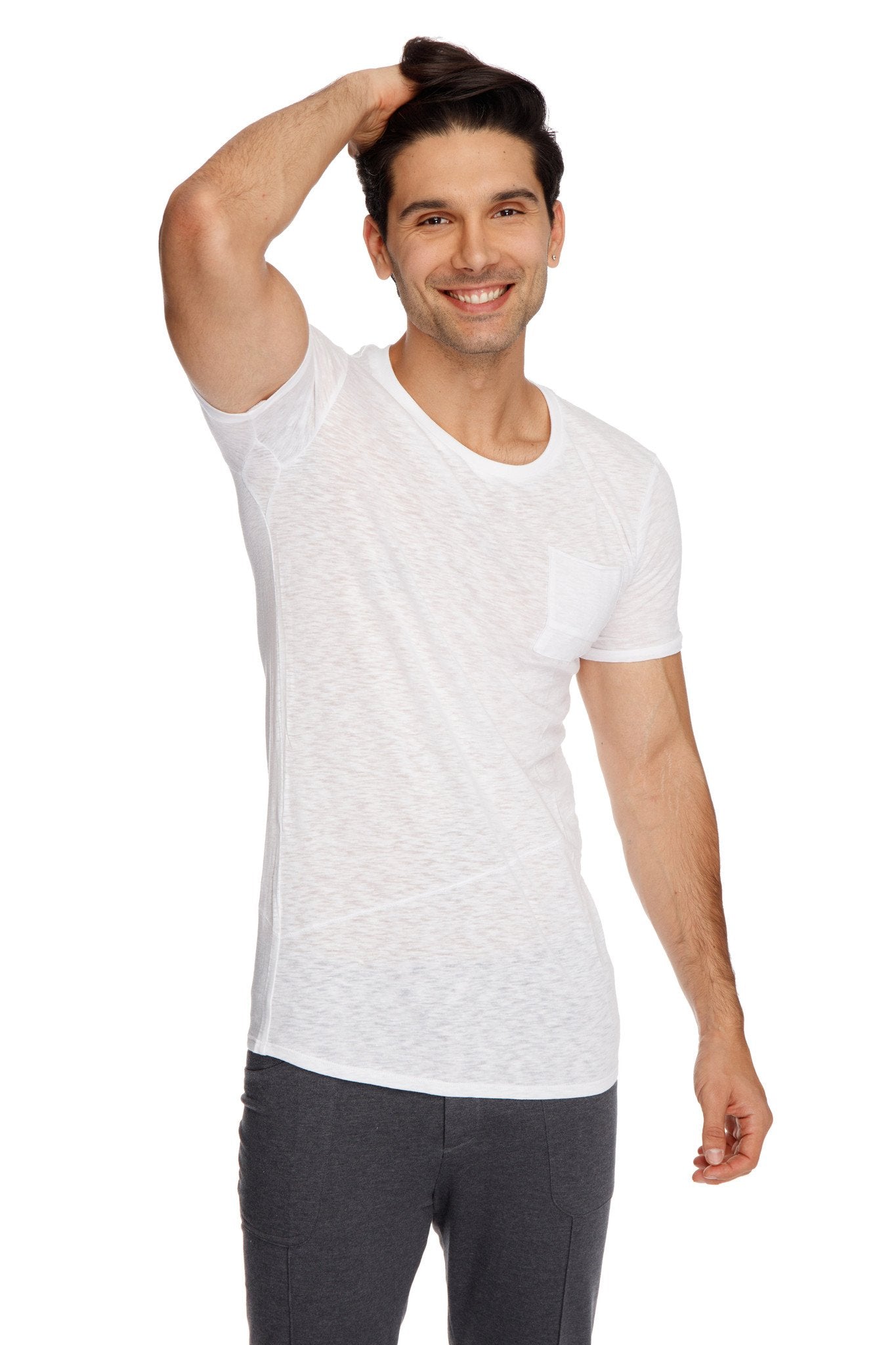 White textured cotton crew-neck t-shirt with subtle left chest pocket perfect pocket crew-neck tee white slub