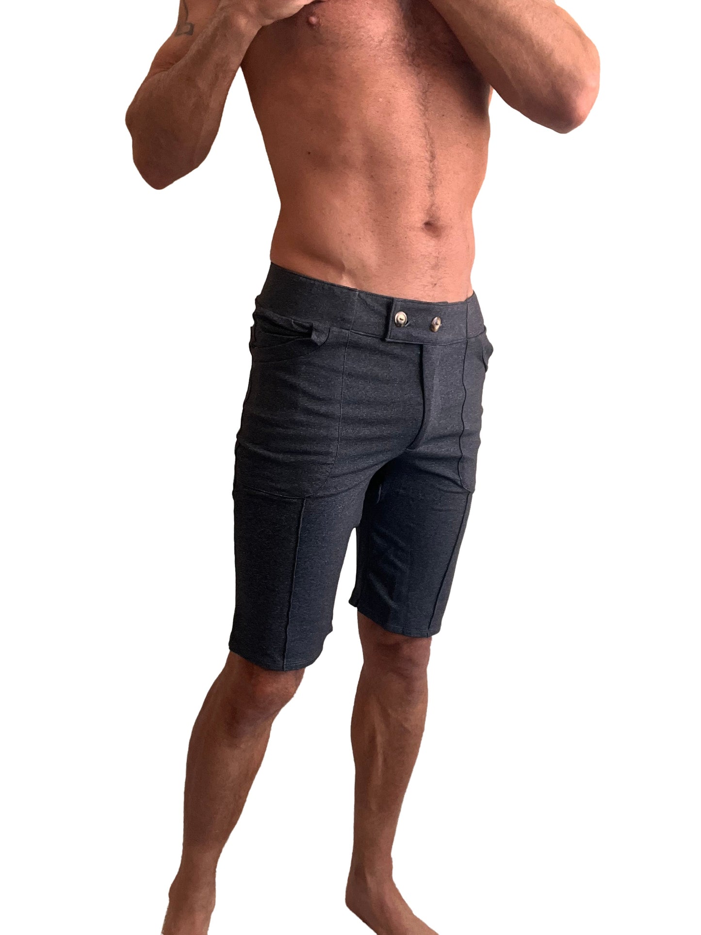 Performance premium urban tactical dress shorts in charcoal heather dark gray durable fabric with tailored fit and stitching details