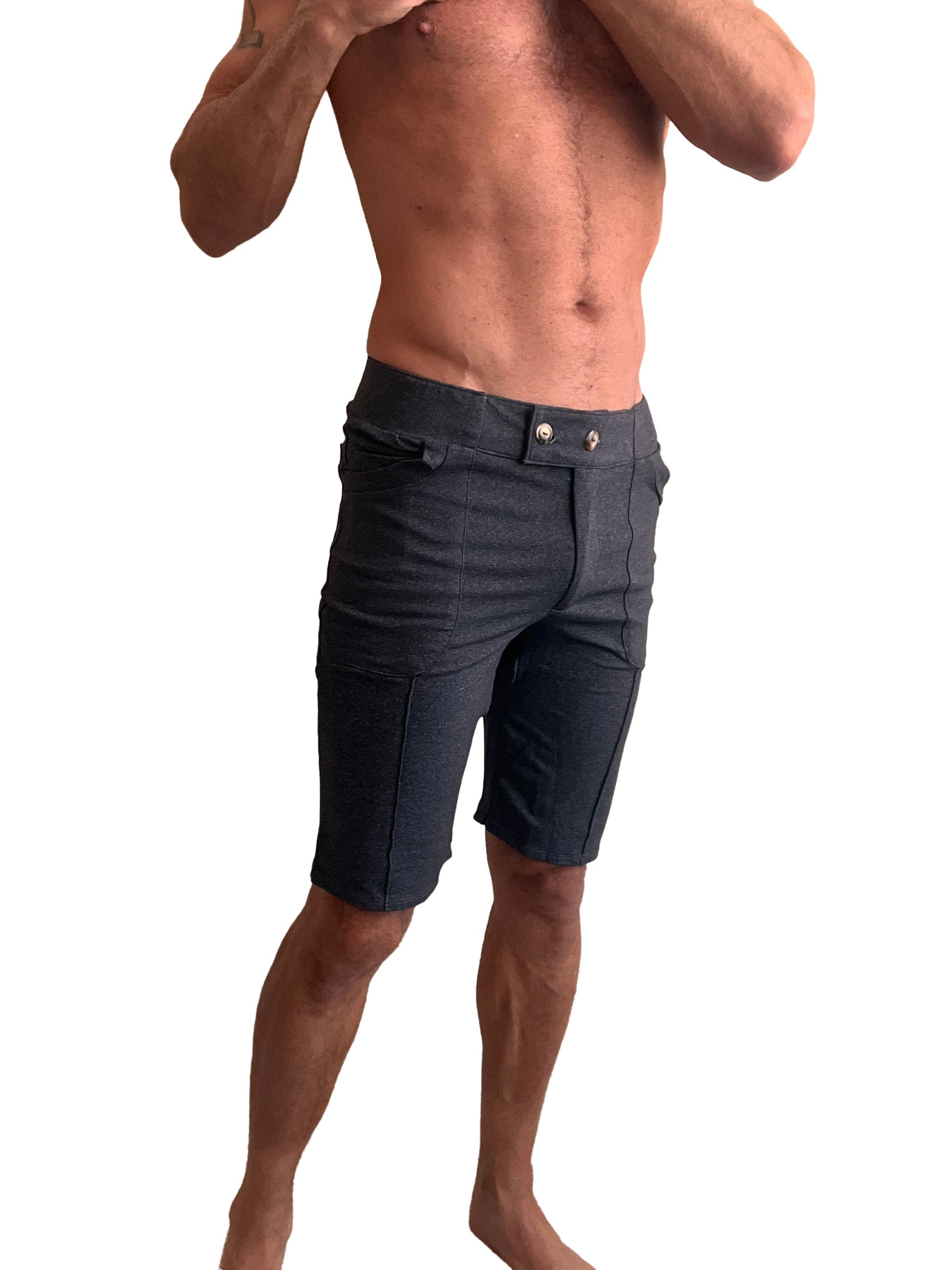 Performance premium urban tactical dress shorts in charcoal heather dark gray durable fabric with tailored fit and stitching details