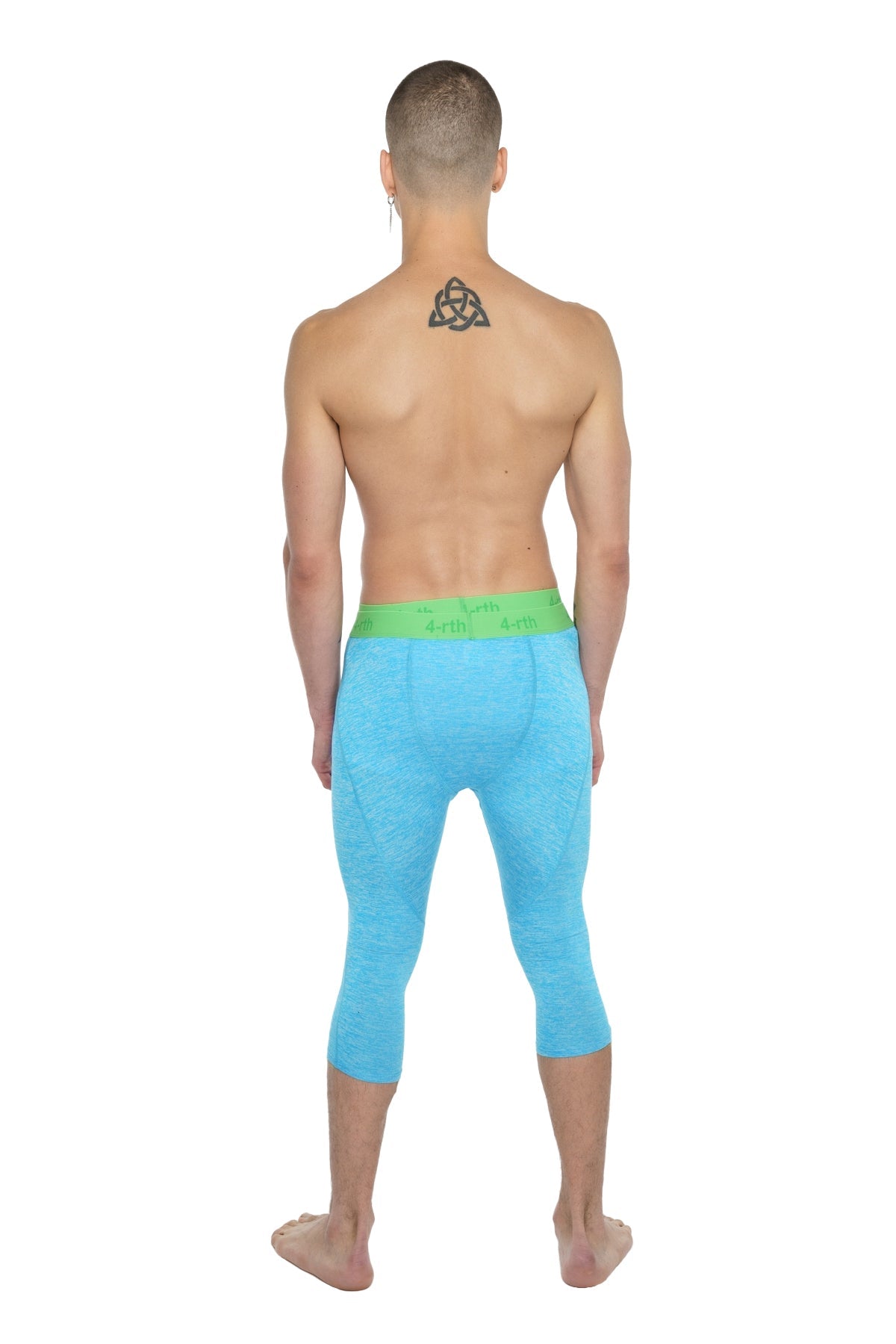 Performance yoga leggings 3/4 with bright blue capri length and neon green waistband for active wear