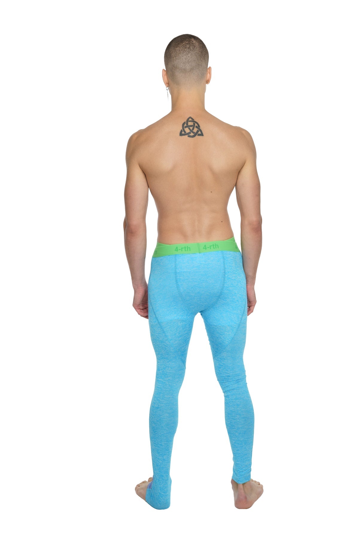 Performance yoga leggings long coral heather in bright blue with lime green waistband and form fitting design