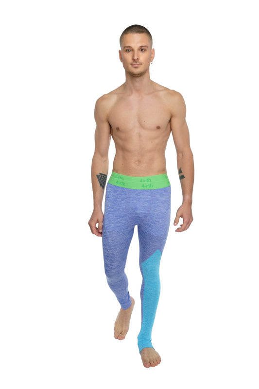 Performance Yoga Leggings long in a blue and turquoise gradient with a bright green waistband for athletic use