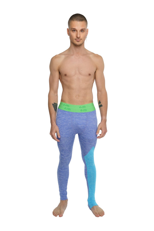 Performance yoga leggings long in blue and teal gradient with bright green waistband for active wear and flexibility