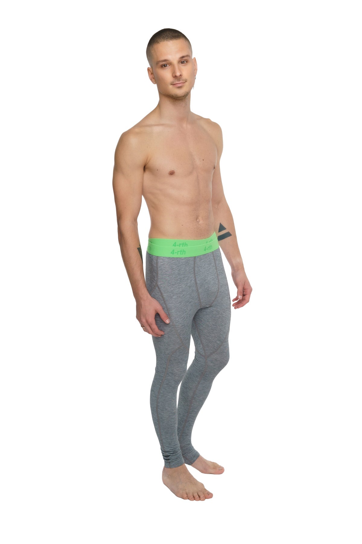 Performance yoga leggings long steel heather gray with bright green waistband and brand logo for athletic use