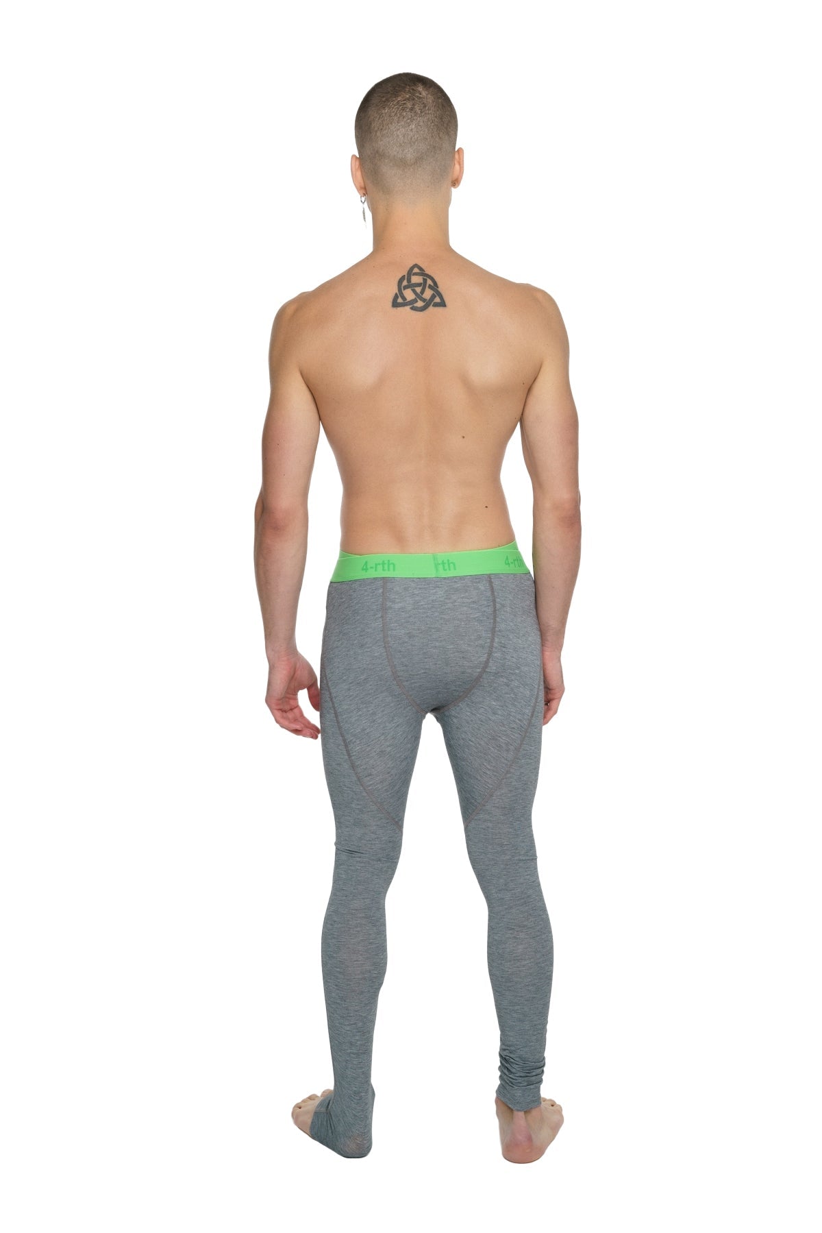 Performance yoga leggings long in steel heather gray with a bright green waistband designed for athletic use