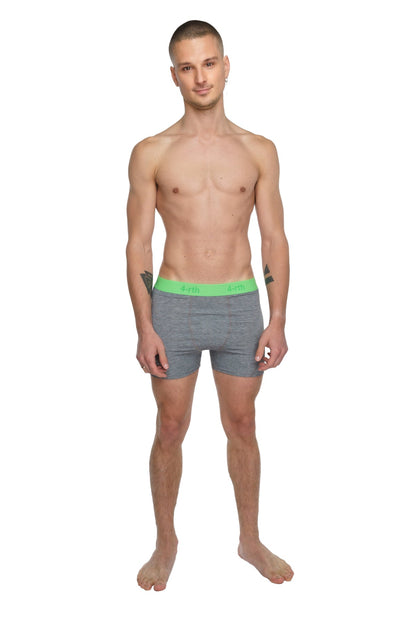 Performance yoga leggings short steel heather in gray with a bright green calvin klein logo waistband visible from the back