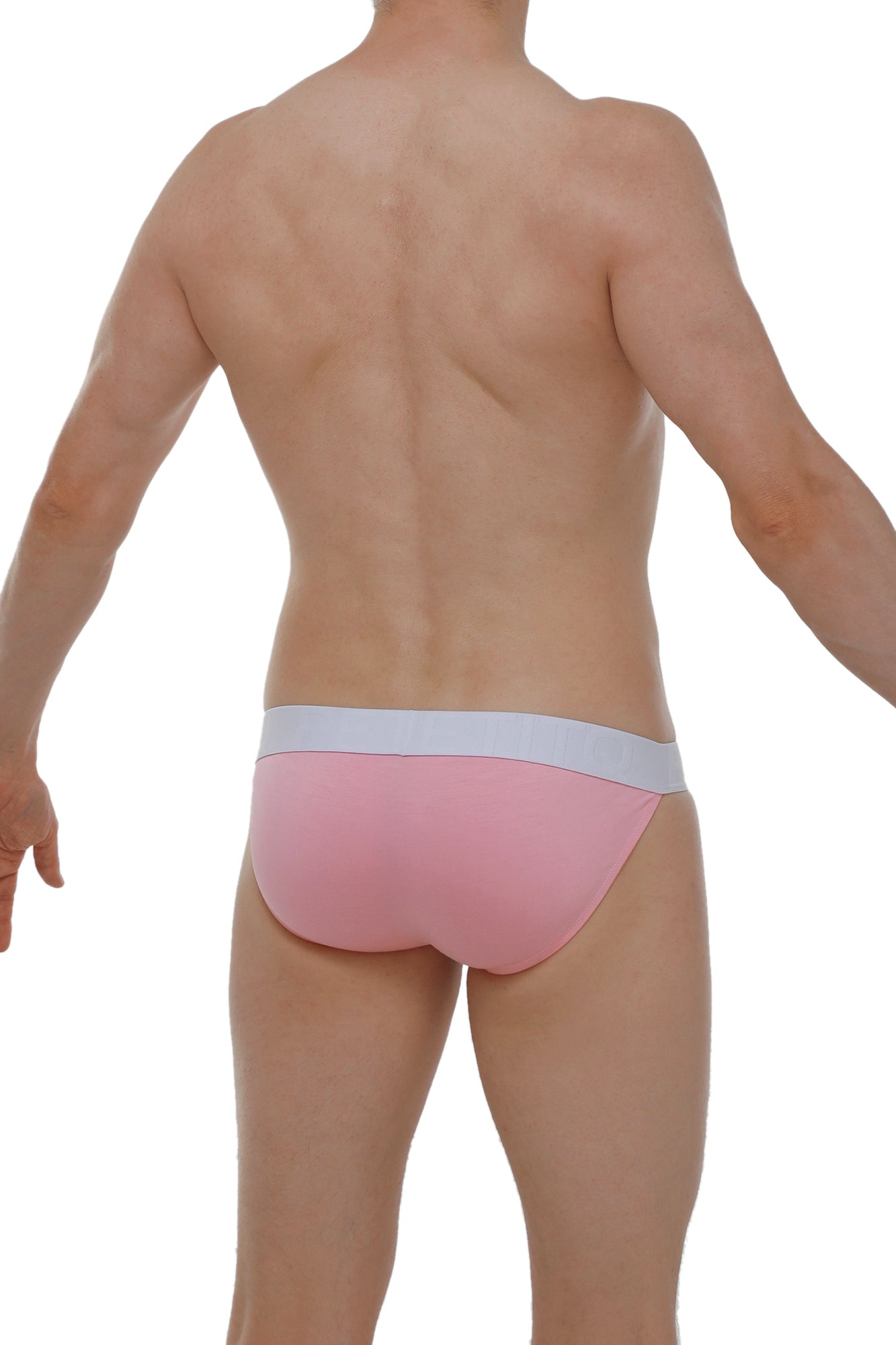 Pink briefs with white waistband made of modal fabric petitq bikini aizy modal pink front view