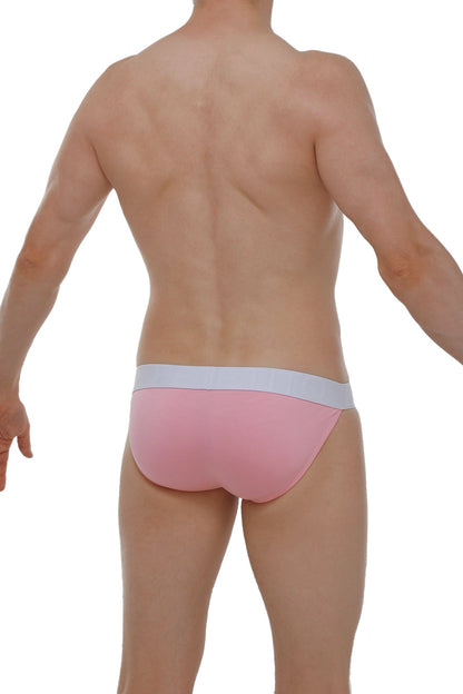 Pink briefs with white waistband made of modal fabric petitq bikini aizy modal pink front view