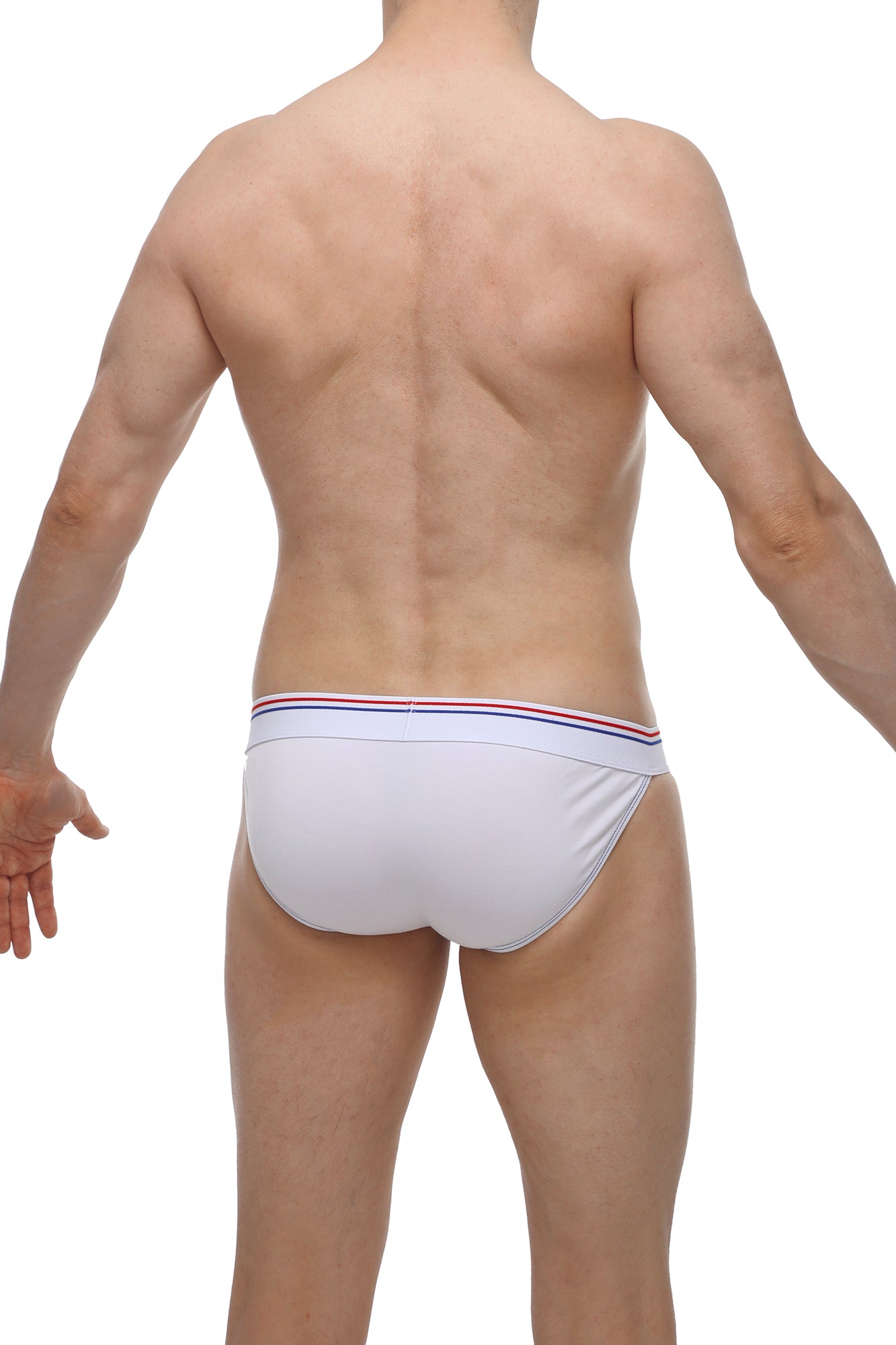 White petitq bikini aizy modal briefs with red white and blue striped waistband in soft breathable fabric