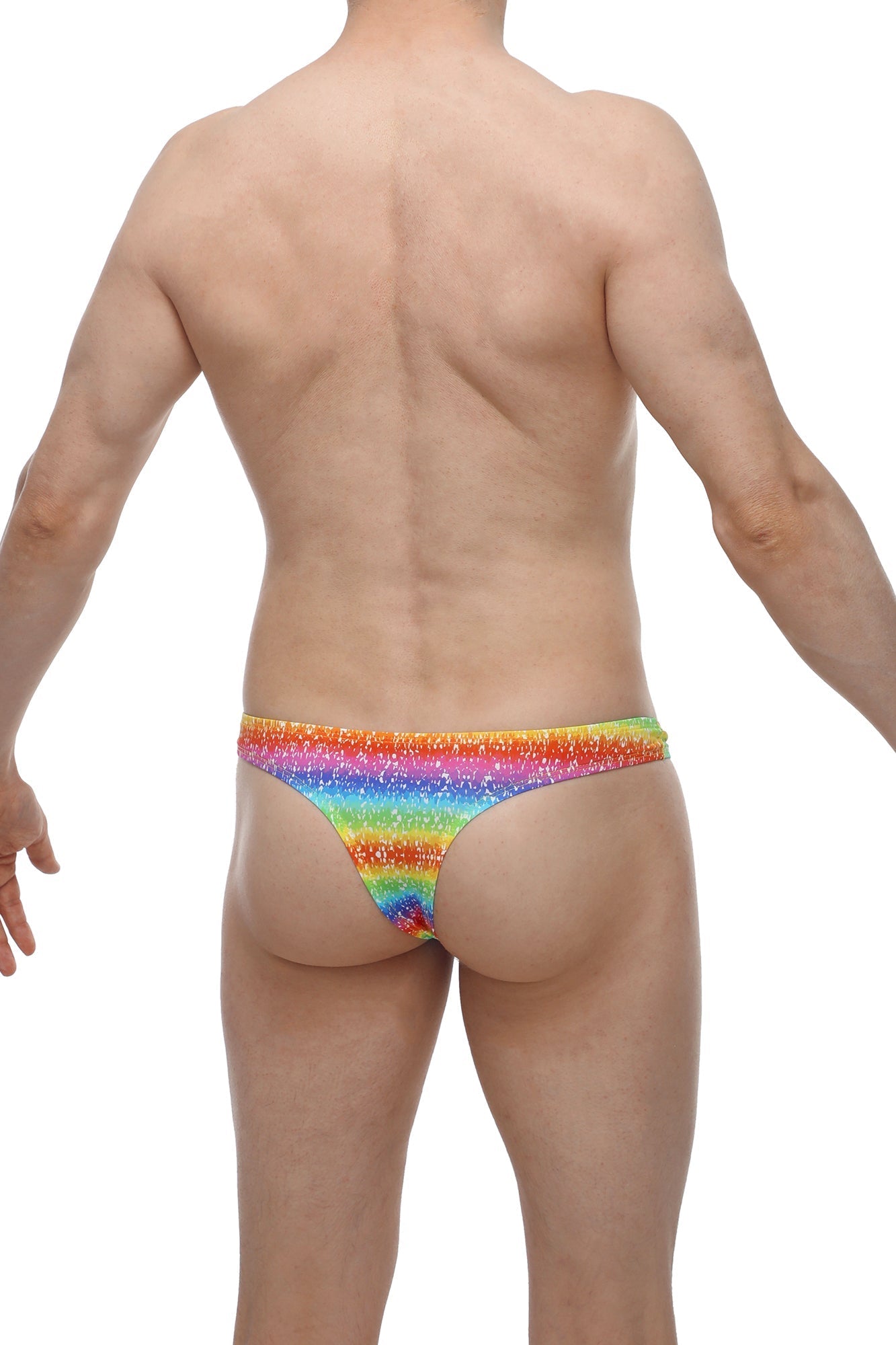 PetitQ bikini capri rainbow featuring a rainbow glitter thong with vibrant horizontal stripe pattern