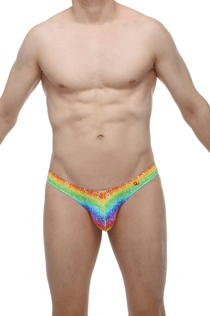 Petitq bikini capri rainbow glitter briefs with vibrant shimmering rainbow gradient design