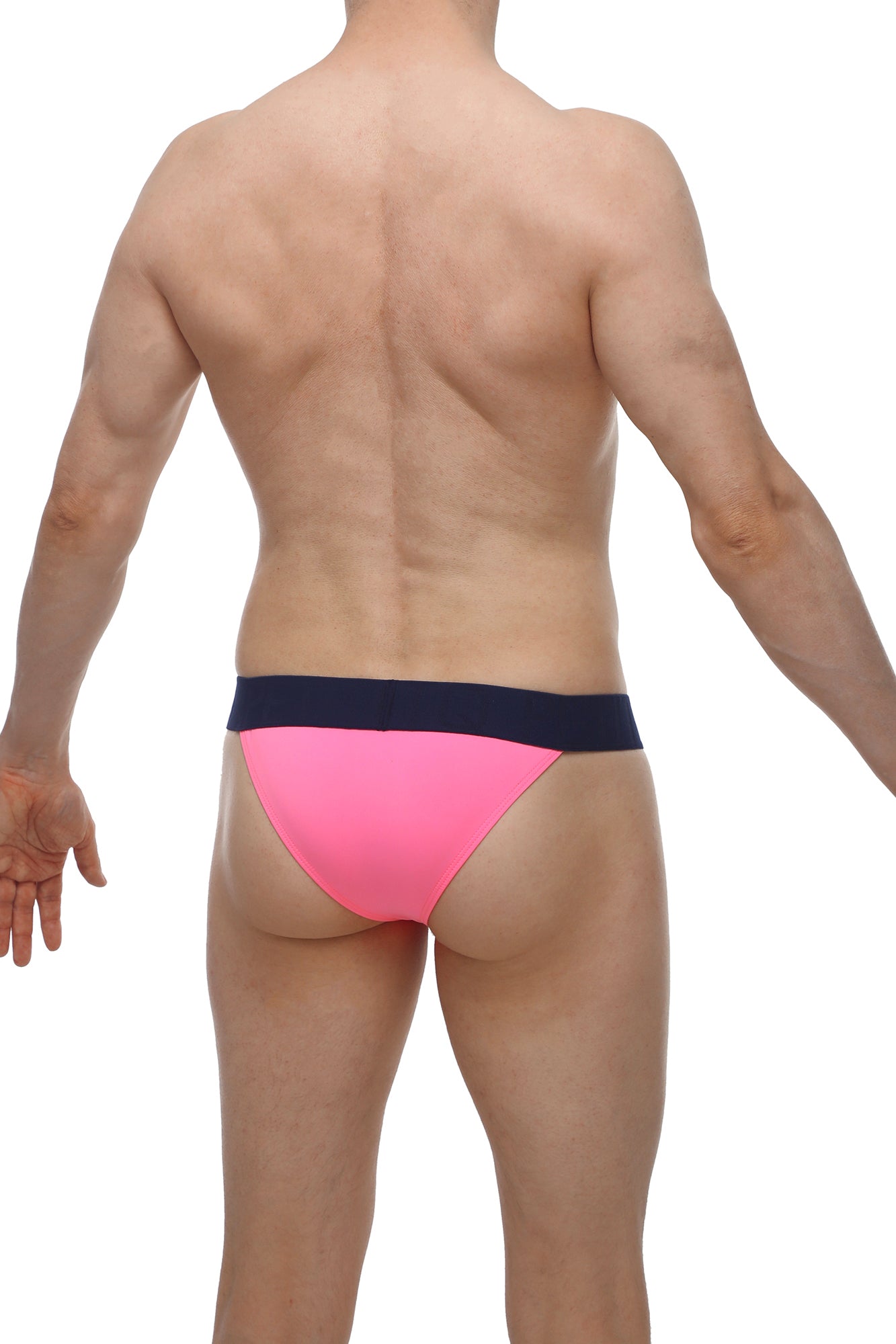 Petitq bikini coren pink bright pink swim trunks with contrasting navy blue waistband for swimwear use