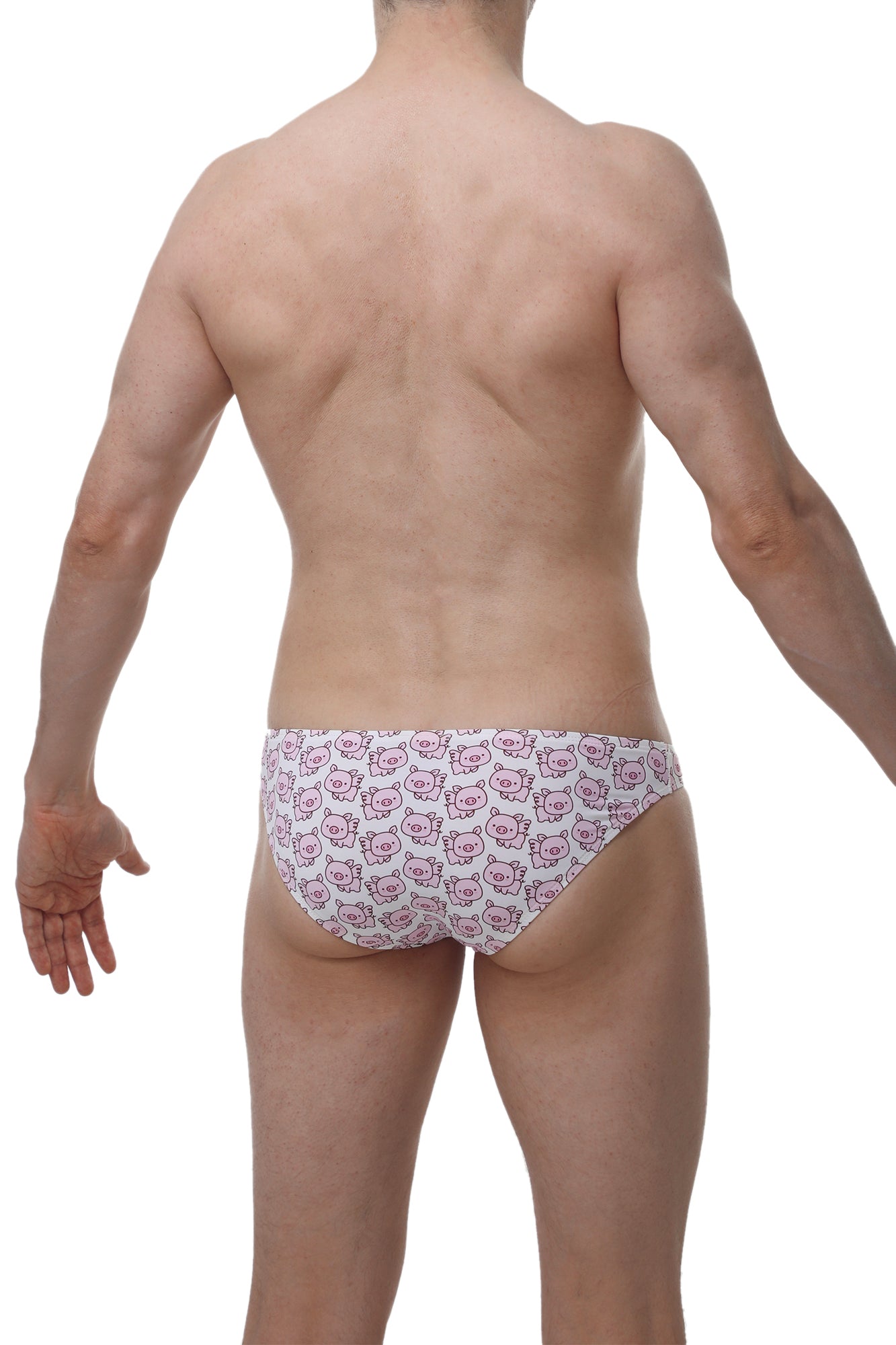 White petitq bikini briefs with pink cartoon pig faces pattern featuring soft cotton fabric for comfortable wear