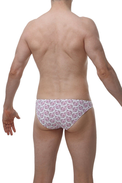 White petitq bikini briefs with pink cartoon pig faces pattern featuring soft cotton fabric for comfortable wear
