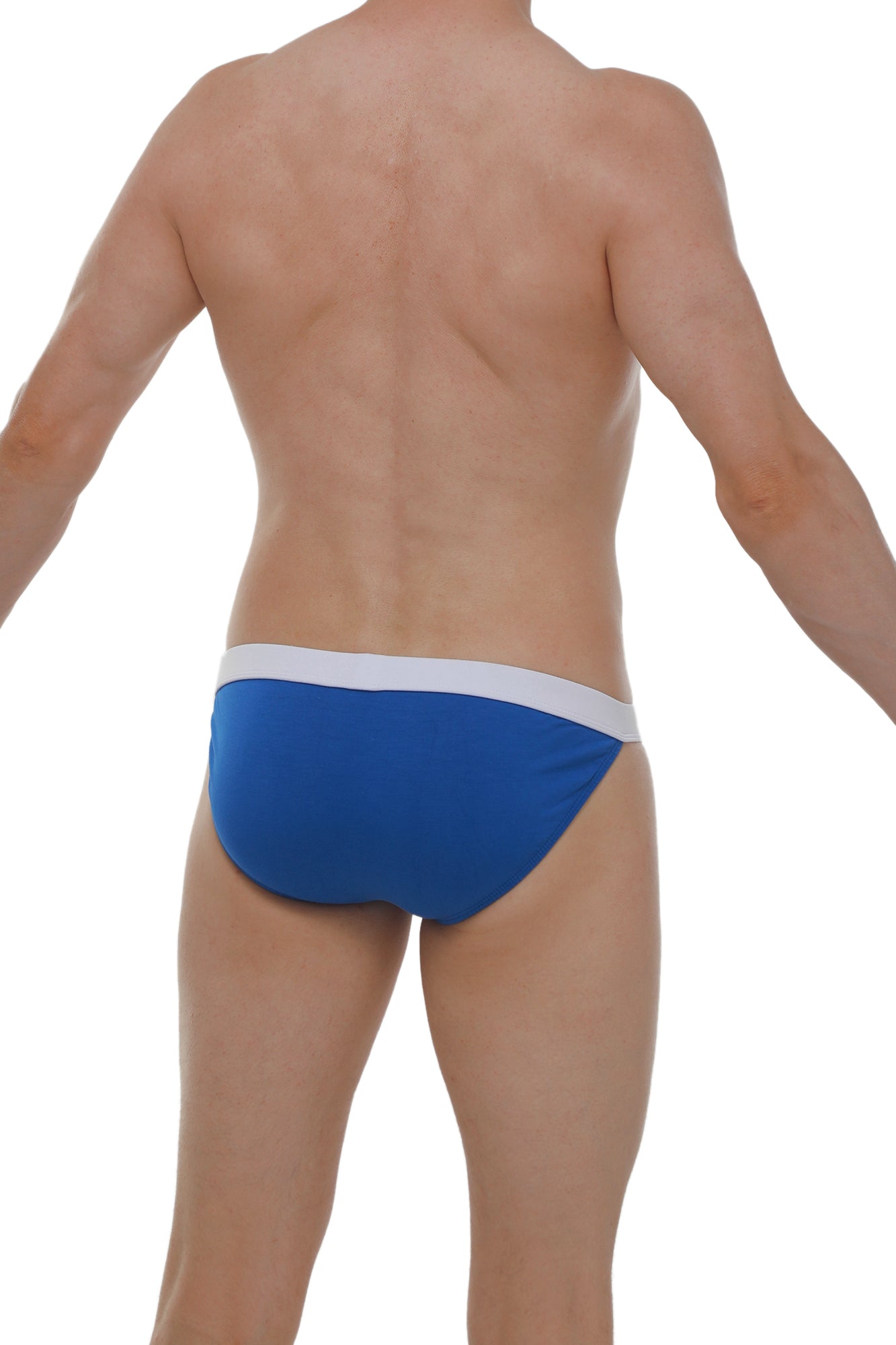 Blue swim trunks with a white waistband made of modal fabric by PetitQ for comfortable beachwear