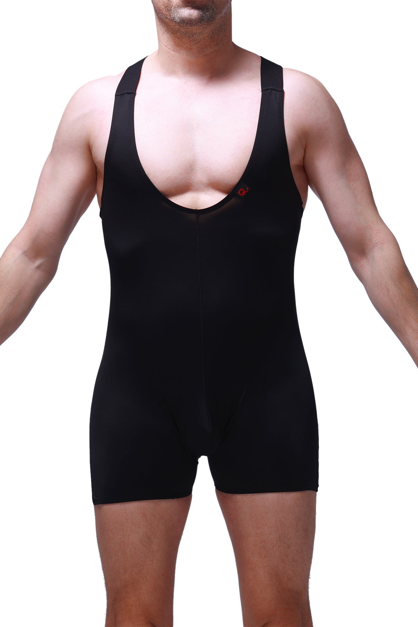 Petitq bodysuit boxer ondel black is a black sleeveless athletic bodysuit with deep scoop neckline and elasticated waistband