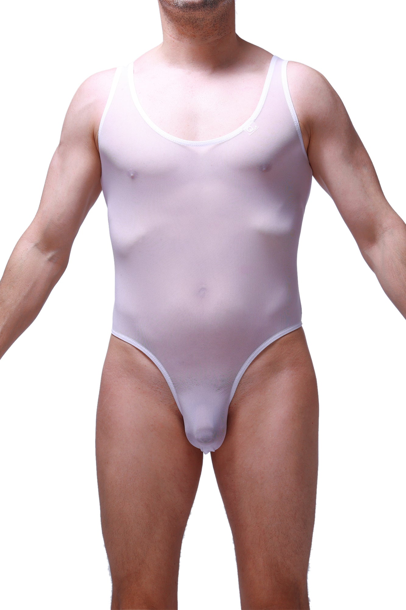 Petitq bodythong nexon net white translucent white one-piece swimsuit with thin straps and high-cut leg design