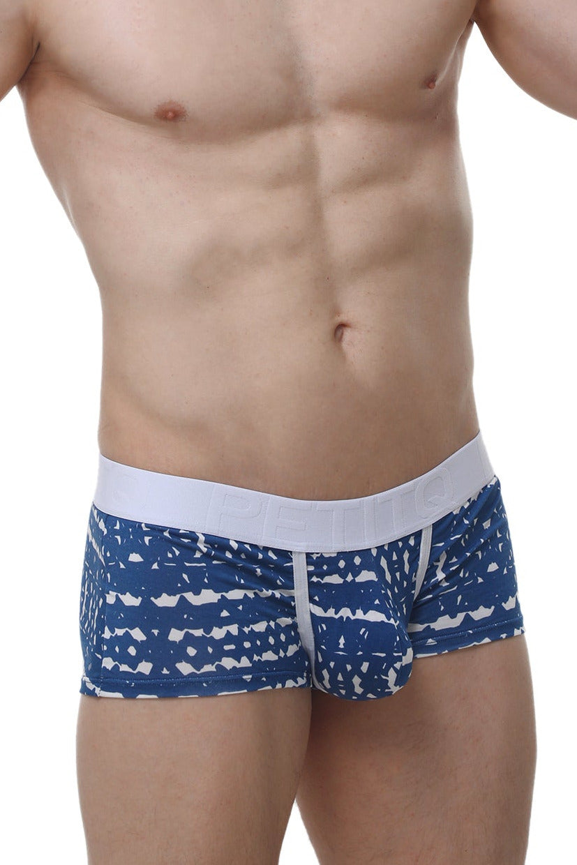 Blue and white patterned petitq boxer brief new denim with solid white waistband made of soft breathable fabric