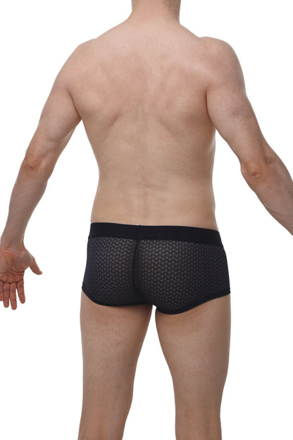 Black mesh briefs petitq boxer chillax macra black with subtle geometric pattern and elastic waistband
