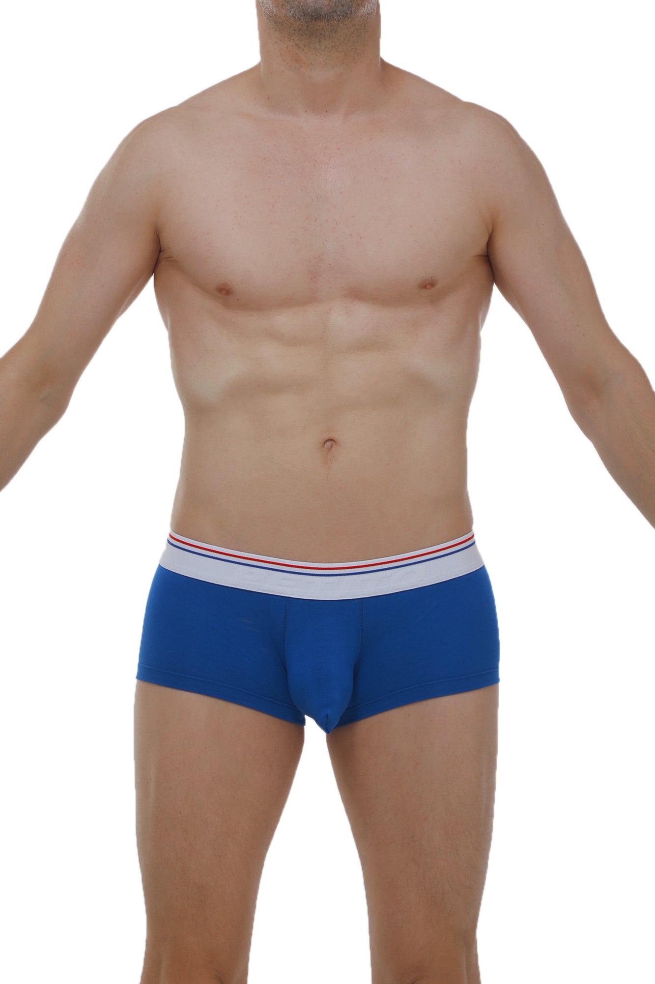Blue mens briefs petitq boxer chillax modal with white waistband and thin red and blue stripes made of soft modal fabric