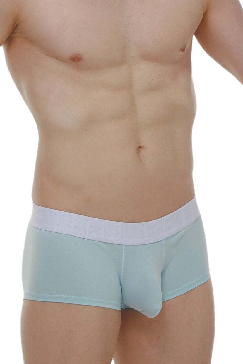 Light blue petitq boxer chillax modal briefs with white elastic waistband soft breathable men’s underwear