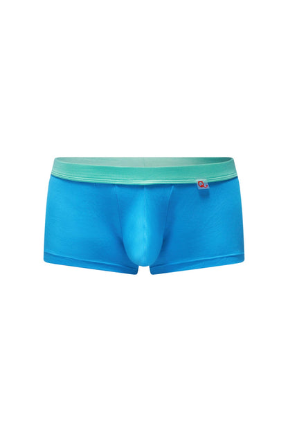 PetitQ boxer colline bamboo blue bright blue men’s briefs with light green waistband and small red logo on the side
