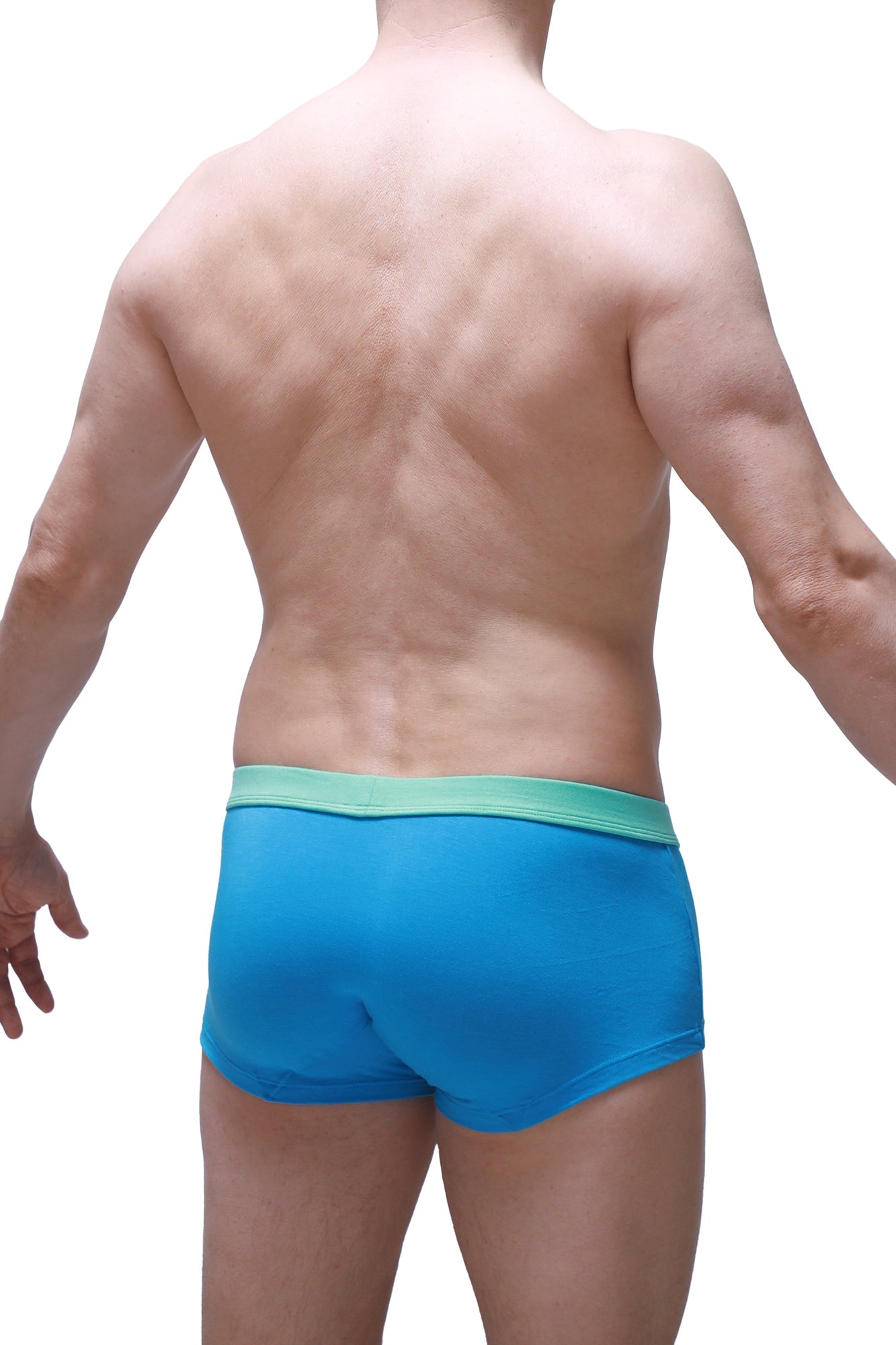 Bright blue petitq boxer colline bamboo briefs with light green waistband designed for athletic comfort