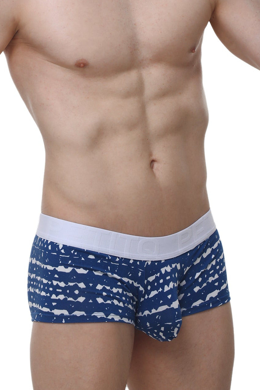 PetitQ boxer Linay New Denim blue and white patterned boxer briefs with a solid white waistband for comfortable wear