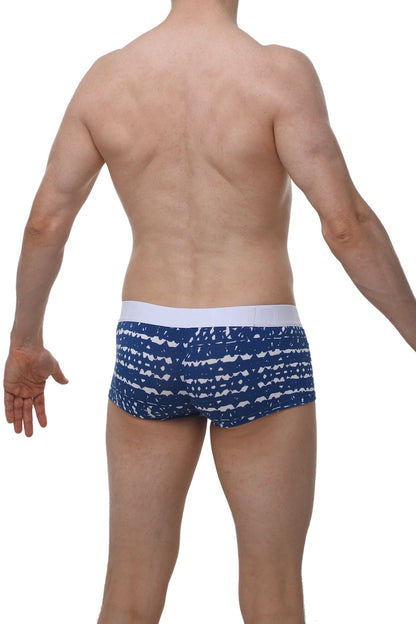 Petitq boxer linay new denim blue and white striped cotton boxer briefs with solid white waistband front view