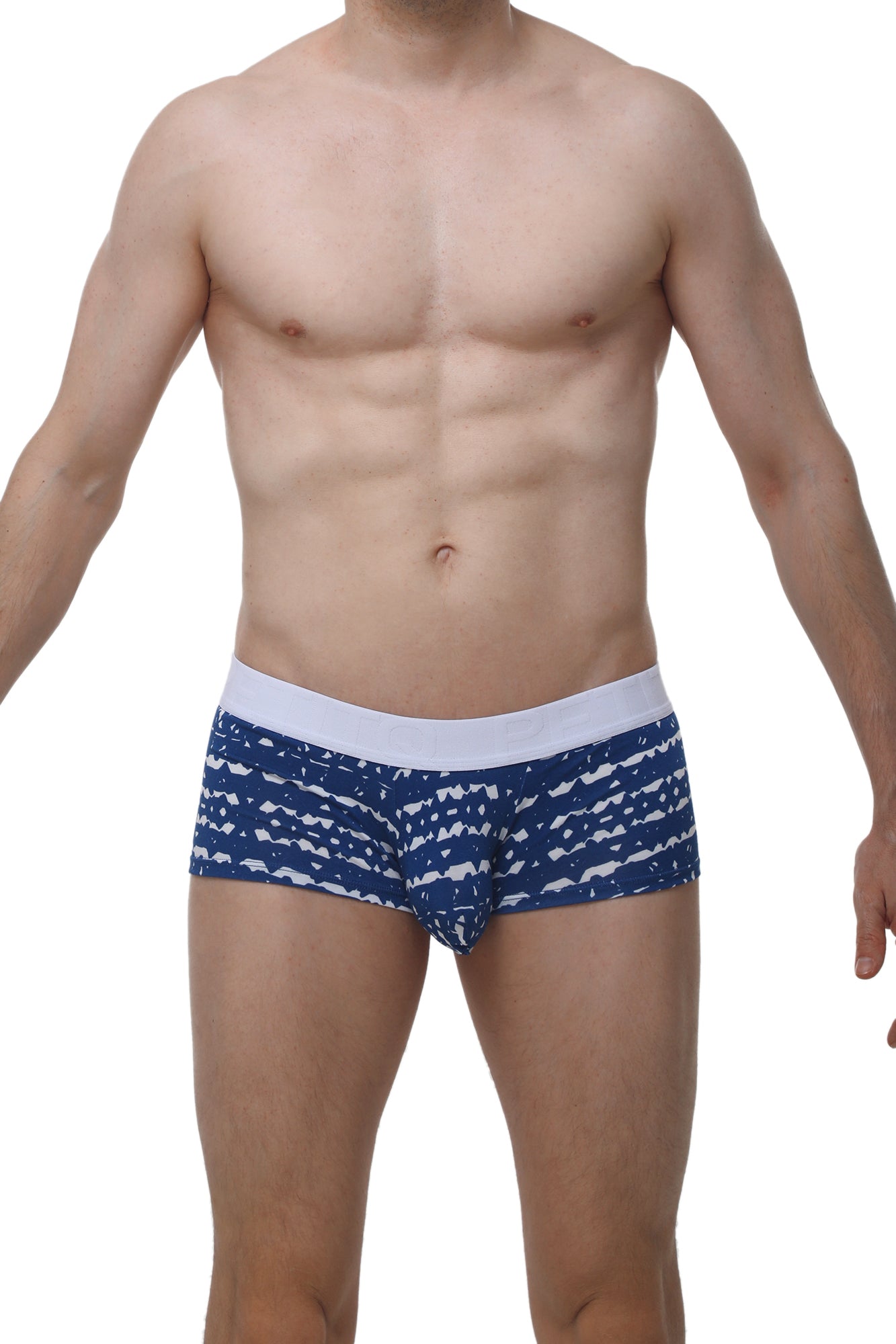 PetitQ boxer Linay new denim blue and white patterned men’s briefs with solid white waistband comfortable fit