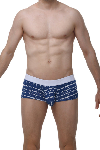 PetitQ boxer Linay new denim blue and white patterned men’s briefs with solid white waistband comfortable fit