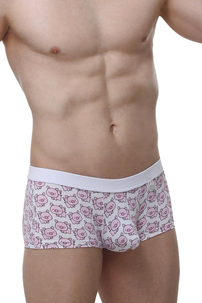 Pink cartoon pig-patterned briefs with white elastic waistband by petitq boxer meljac piggy love
