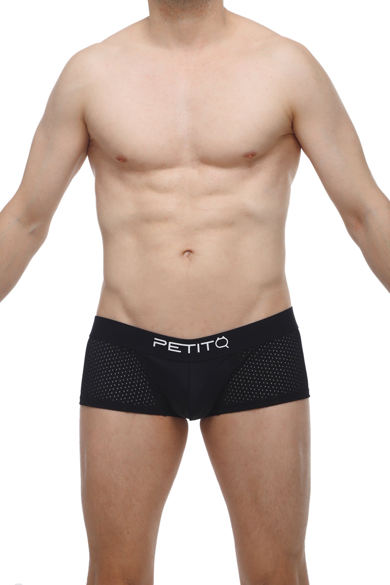 Black petitq boxer oncieux bee briefs with perforated mesh sides designed for breathable comfort