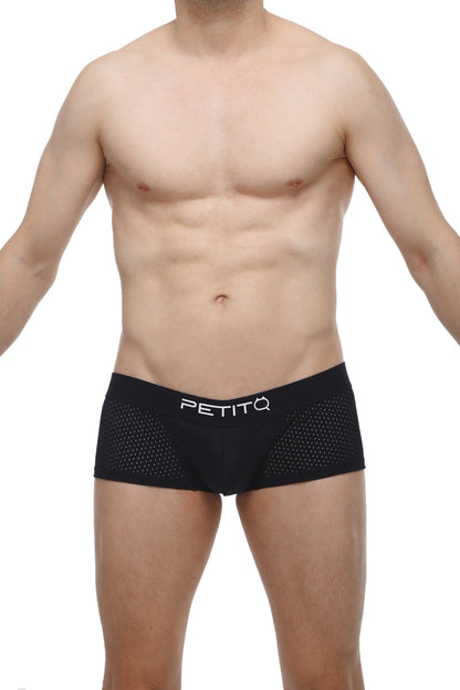 Black petitq boxer oncieux bee briefs with perforated mesh sides designed for breathable comfort