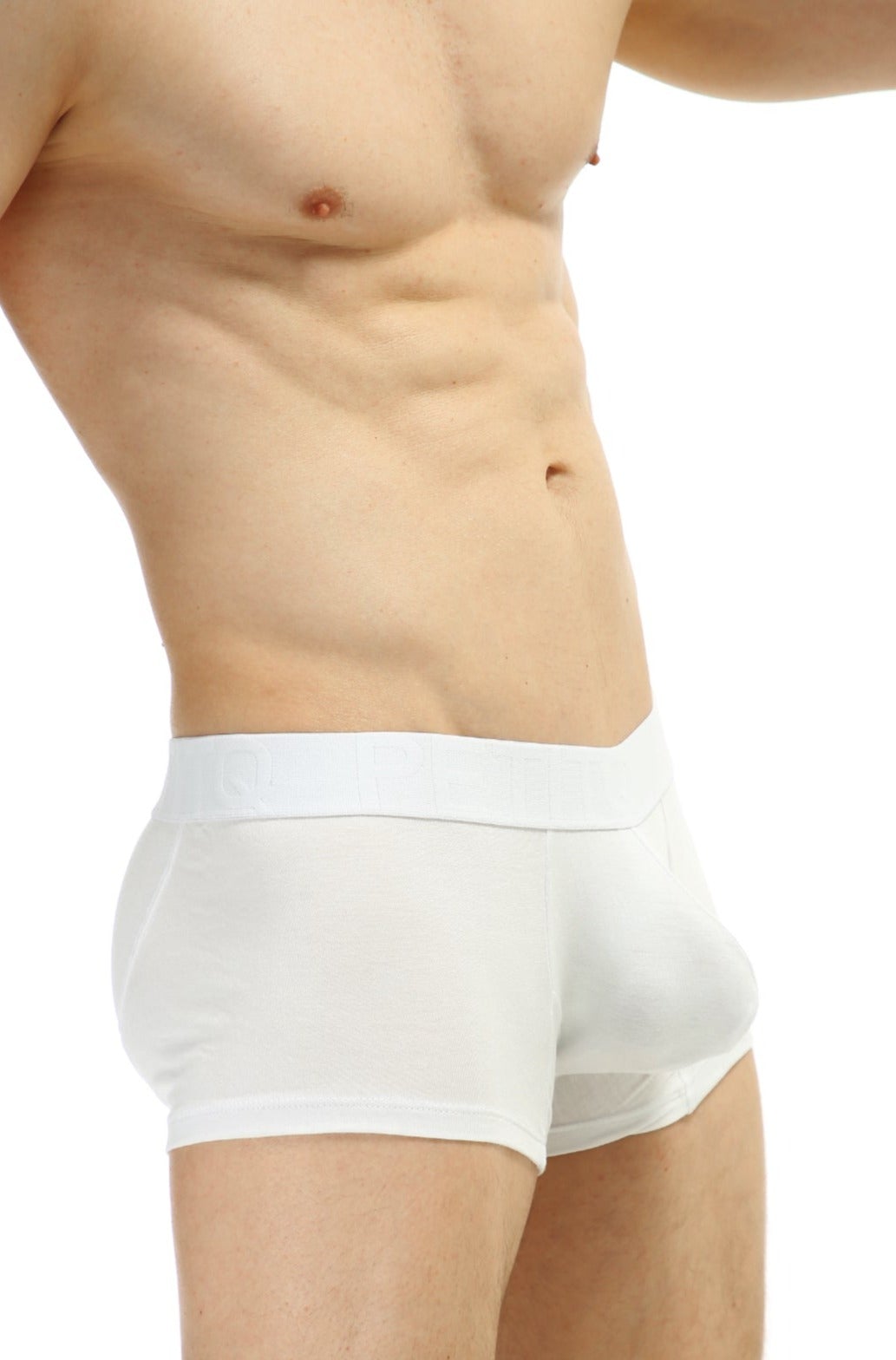 PetitQ boxer protruder modal white men’s briefs with smooth form-fitting design and subtle elastic waistband