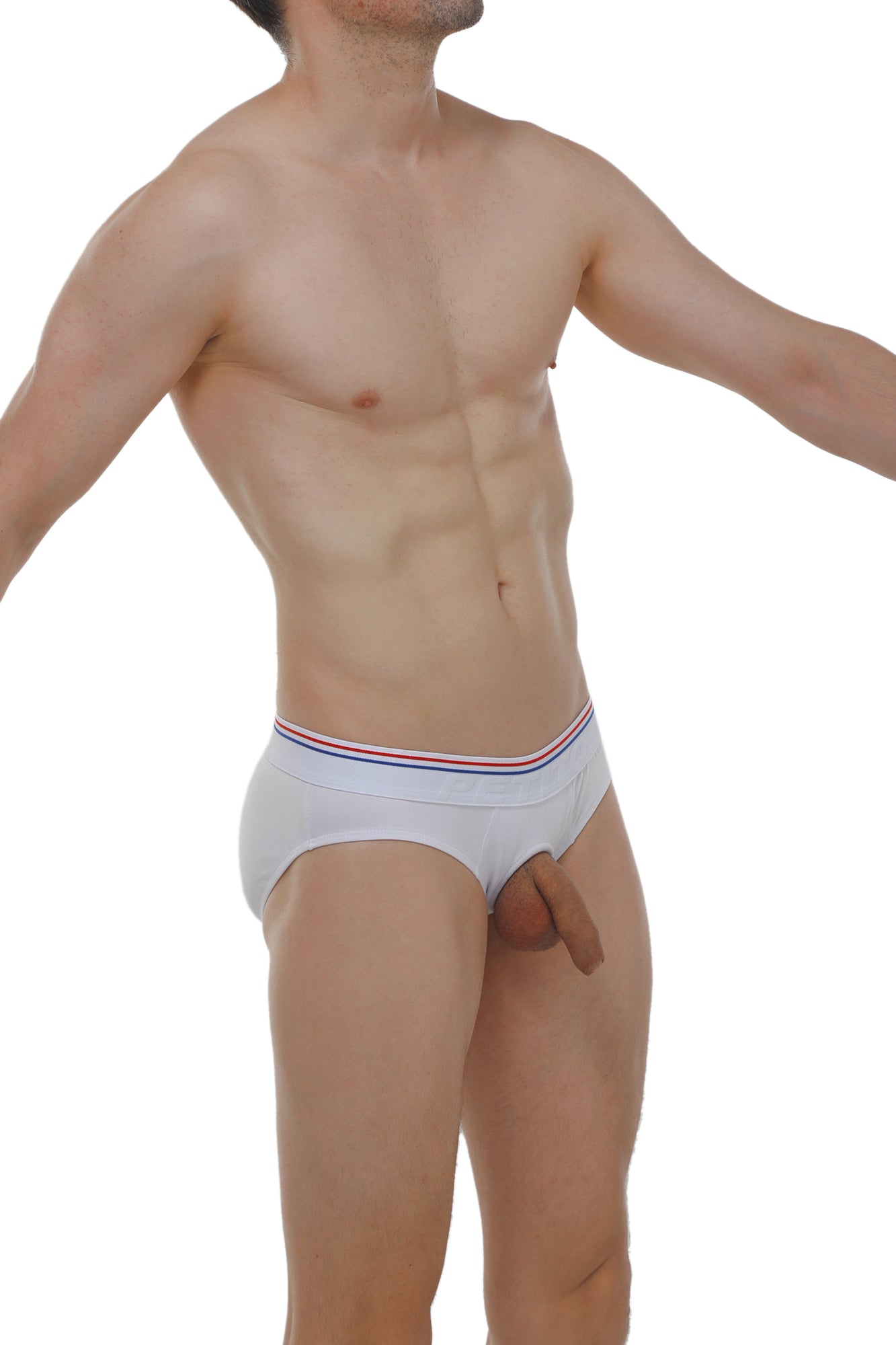 Petitq brief anjouin modal white white briefs with red white and blue striped waistband comfortable cotton blend