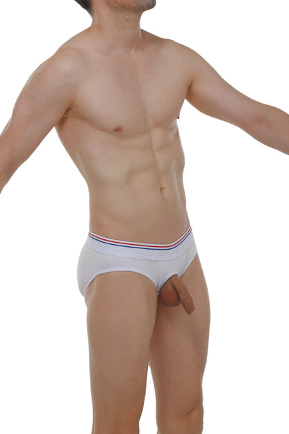 Petitq brief anjouin modal white white briefs with red white and blue striped waistband comfortable cotton blend