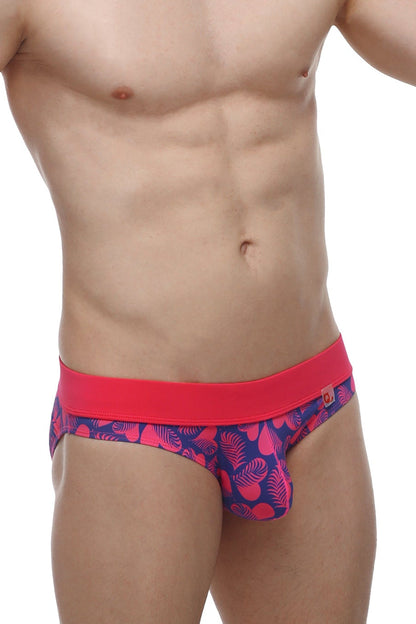 Petitq brief blaru tropical hearts vibrant pink and navy blue patterned briefs with bold red waistband